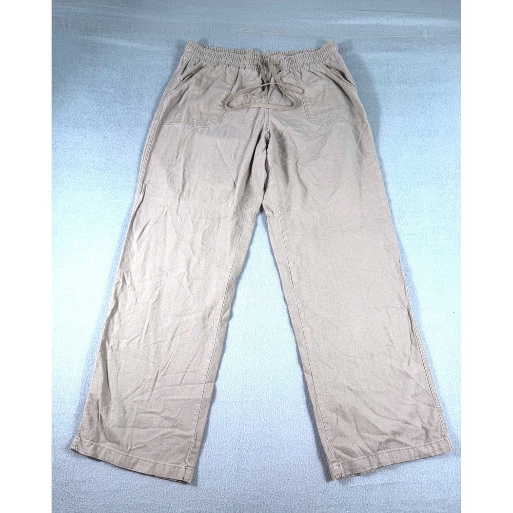EST 1946 Linen Blend Pants Womens 14/16W Taupe Elastic Waist Drawstring Resort